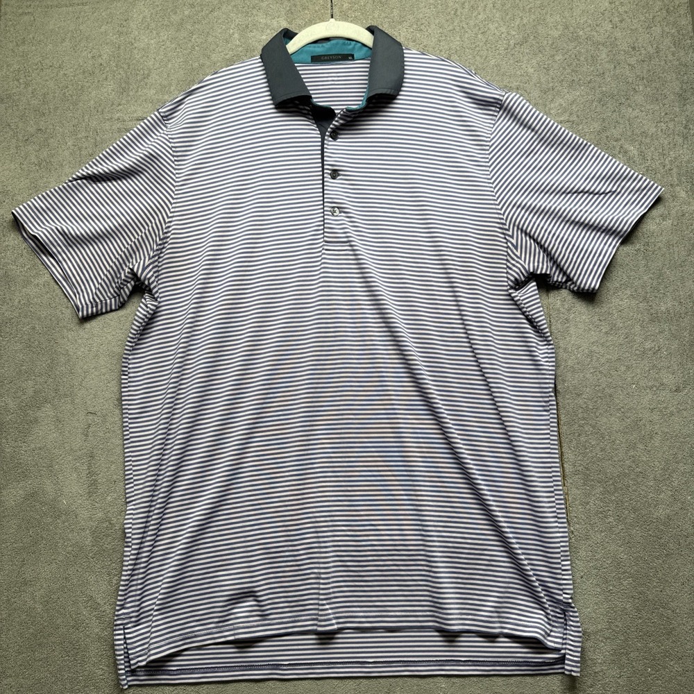Greyson Golf Polo Mens XL‎ Purple Striped Performance Shirt Short Sleeve
